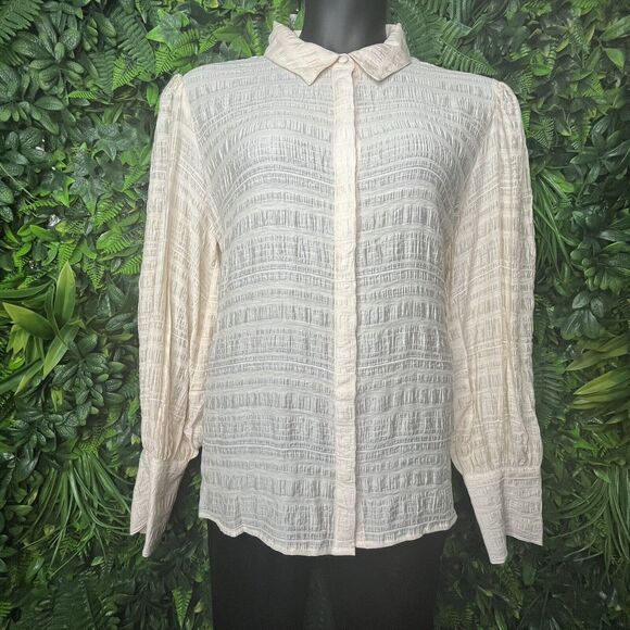 Guess Women Tops XL Beige Crinkle Blouse Collar Long Sleeve MSRP$89.00 NWT 0201 - Picture 5 of 16